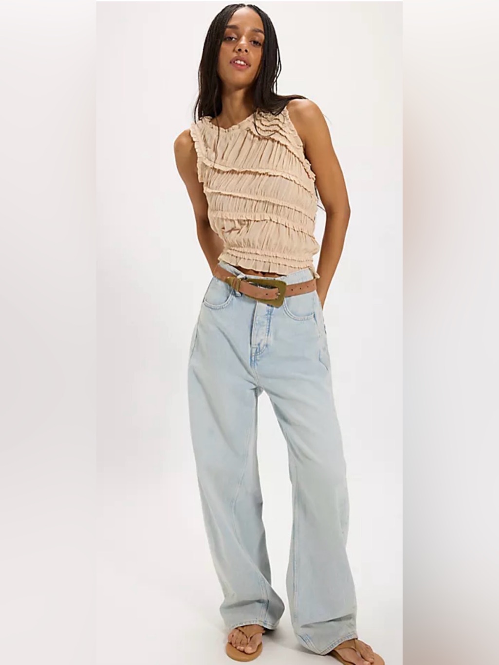 We The Free Light Wash Boyfriend Jeans With Tan Belt